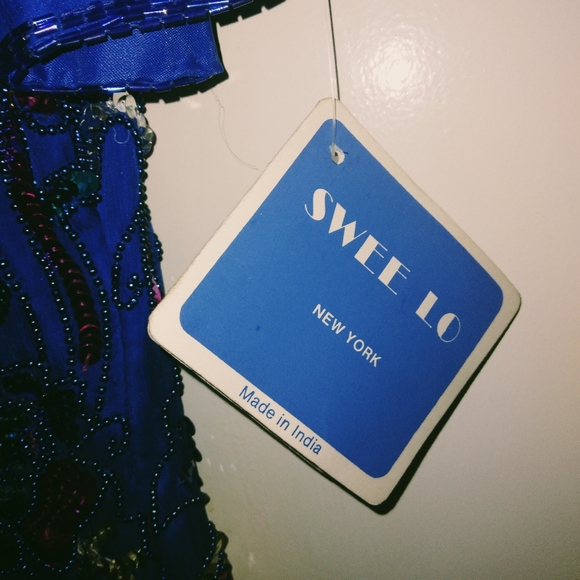 Swee Lo beaded sequins see dress size small blue & Pink Nwt - Picture 5 of 6